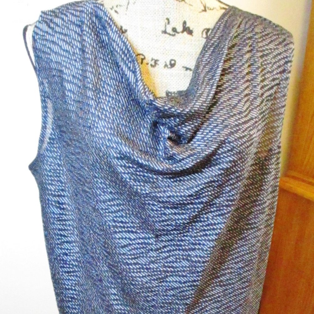 Jones New York Signature Woman Sleeveless Top, Draped Neck, Navy Blue, Size 1X
